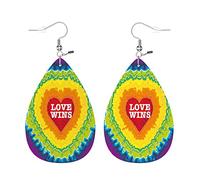 Teardrop Leather Earring Love Wins Quote Lightweight Teardrop Dangle Earrings Ornament Hookearrings For Party Wife Birthday For Birthday