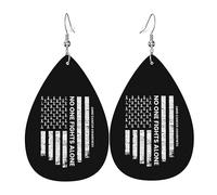 Teardrop Leather Earring Lung Cancers Awareness America Flag White Ribbon Tear Drop Earring Ornament Drop Leather Earrings Lightweight For Party Daily Wear 2 Pairs