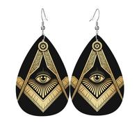 Teardrop Leather Earring Masonic All-Seeing Eye Ornate Symbol Art Drop Leather Earrings Trendy Hookearrings Ornament For For Birthday Anniversary Party