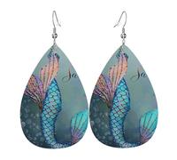 Teardrop Leather Earring Mermaids Tail Print Print Hookearrings Women Tear Drop Earring Ornament For Party Birthday Women Girls