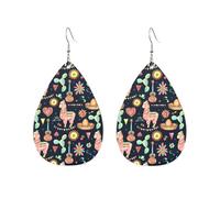 Teardrop Leather Earring Mexican Cactus Alpaca Drop Leather Earrings Stylish And Beautiful Tear Drop Earring Ornament For Wife Birthday Daily Wear For Women Girls