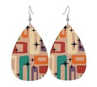 Teardrop Leather Earring Mid-Century Modern Atom Art Drop Leather Earrings Trendy Tear Drop Earring Lightweight For Wife Birthday Anniversary For Women Girls