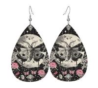 Teardrop Leather Earring Moth Skull Celestial Gothic Star Moon Flower Pink Tear Drop Earring Ornament Teardrop Dangle Earrings Lightweight For Party Daily Wear 2 Pairs