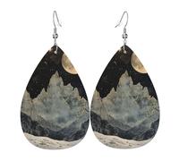 Teardrop Leather Earring Mountains Moon Stars Starry Night Skye Marble Nature Drop Leather Earrings Ornament Hookearrings Fashion For Daily Wear Women Girls 2 Pairs