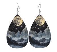 Teardrop Leather Earring Mountains Starry Night Skye Moon Stars Marble Nature Drop Leather Earrings Ornament Teardrop Dangle Earrings Trendy For Anniversary Women Girls 2 Pairs