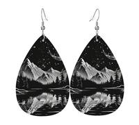 Teardrop Leather Earring Mountains Trees And Lake Night Skye Ink White Black Drop Leather Earrings Stylish And Beautiful Teardrop Dangle Earrings Lightweight For Birthday Party 2 Pairs