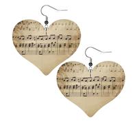 Teardrop Leather Earring Music Notes On Old Paper Heart Hookearrings Fashion Teardrop Dangle Earrings Stylish And Beautiful For Wife Birthday Anniversary For Birthday