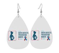 Teardrop Leather Earring National Birth Defects Awareness Month Drop Leather Earrings Stylish And Beautiful Tear Drop Earring Lightweight For Daily Wear Party Wife Birthday