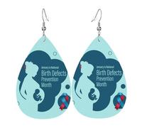 Teardrop Leather Earring National Birth Defects Awareness Month Hookearrings Women Teardrop Dangle Earrings Lightweight For Anniversary Daily Wear Party