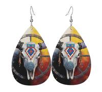 Teardrop Leather Earring Native America Medicine Wheel Bison Art Tear Drop Earring Trendy Teardrop Dangle Earrings Ornament For Daily Wear Anniversary For Birthday