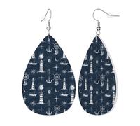 Teardrop Leather Earring Navy Blue Lighthouses Print Hookearrings Lightweight Drop Leather Earrings Fashion For Daily Wear Party 2 Pairs