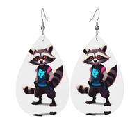 Teardrop Leather Earring Neon Raccoon Hack Pattern Hookearrings Ornament Teardrop Dangle Earrings Trendy For Party For Birthday Daily Wear
