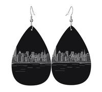 Teardrop Leather Earring New York Skyline City Silhouette American City Abstract Teardrop Dangle Earrings Fashion Tear Drop Earring Lightweight For Anniversary Party 2 Pairs