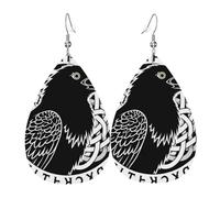 Teardrop Leather Earring Norse Runes And A Crow Flying Tear Drop Earring Women Teardrop Dangle Earrings Lightweight For For Birthday For Women Girls Daily Wear