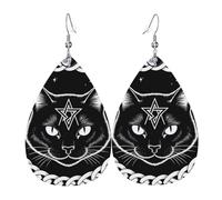 Teardrop Leather Earring Occult Moon Cat Black Sacred Wiccan Pagan Witch Teardrop Dangle Earrings Trendy Tear Drop Earring Fashion For Wife Birthday For Women Girls Anniversary