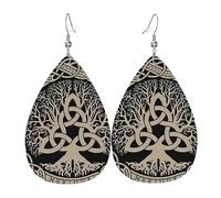 Teardrop Leather Earring Old Viking Norse Mythology Tree Of Life Hookearrings Fashion Drop Leather Earrings Trendy For Anniversary For Birthday Daily Wear