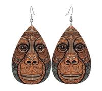 Teardrop Leather Earring Orangutan Tribal Pattern Drop Leather Earrings Ornament Teardrop Dangle Earrings Stylish And Beautiful For Daily Wear For Birthday Anniversary