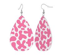 Teardrop Leather Earring Pink Cow Print Cute Hookearrings Lightweight Tear Drop Earring Ornament For Party Anniversary 2 Pairs