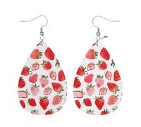 Teardrop Leather Earring Pink Sweet Fruit Cute Strawberries Women Drop Leather Earrings Ornament Teardrop Dangle Earrings For Anniversary Party Daily Wear