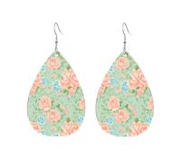 Teardrop Leather Earring Pretty Blue And Pink Peony Tear Drop Earring Lightweight Drop Leather Earrings Stylish And Beautiful For Anniversary Party 2 Pairs
