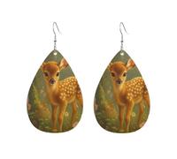 Teardrop Leather Earring Pretty Deer And Flower In Forests Hookearrings Women Tear Drop Earring Ornament For Daily Wear Anniversary 2 Pairs