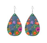Teardrop Leather Earring Pretty Flamingo And Flowers Teardrop Dangle Earrings Women Tear Drop Earring Ornament For Anniversary Daily Wear 2 Pairs