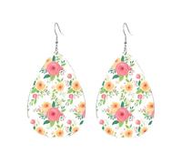 Teardrop Leather Earring Pretty Florals Hookearrings Lightweight Drop Leather Earrings Fashion For Anniversary Party Daily Wear