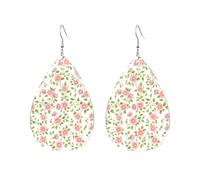 Teardrop Leather Earring Pretty Pink Flowers Tear Drop Earring Ornament Teardrop Dangle Earrings Women For Anniversary Daily Wear 2 Pairs