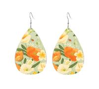 Teardrop Leather Earring Pretty Spring Bloom And Ladybug Hookearrings Fashion Drop Leather Earrings Lightweight For Anniversary Party Women Girls