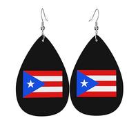 Teardrop Leather Earring Puerto Rico Flag Tear Drop Earring Women Hookearrings Lightweight For Daily Wear Anniversary 2 Pairs