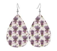 Teardrop Leather Earring Purple Lavender Print Fashion Lightweight Drop Leather Earrings For Daily Wear Wife Birthday For Women Girls