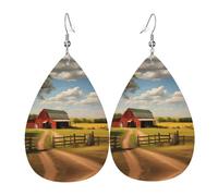 Teardrop Leather Earring Ranch View Printed Teardrop Dangle Earrings Lightweight Hookearrings Ornament For Anniversary For Birthday For Women Girls