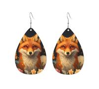 Teardrop Leather Earring Red Fox & Butterflies In Enchanted Forests Wildflowers Meadow Tear Drop Earring Fashion Teardrop Dangle Earrings Ornament For Daily Wear Anniversary 2 Pairs