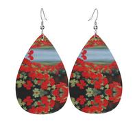 Teardrop Leather Earring Red Geranium Potted Plant Pattern Hookearrings Trendy Tear Drop Earring Stylish And Beautiful For For Women Girls Daily Wear Wife Birthday