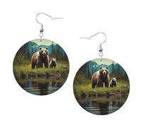 Teardrop Leather Earring River Bear Mom Print Trendy Fashion Teardrop Dangle Earrings For Party Daily Wear For Birthday