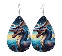 Teardrop Leather Earring Roaring Dragon Printed Teardrop Dangle Earrings Women Hookearrings Stylish And Beautiful For Anniversary For Women Girls For Birthday