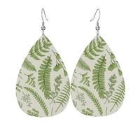 Teardrop Leather Earring Sage Green Botanical Leaves Tear Drop Earring Trendy Drop Leather Earrings Fashion For Anniversary Party Daily Wear