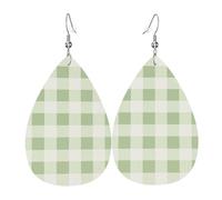 Teardrop Leather Earring Sage Green Plaid Tear Drop Earring Lightweight Hookearrings Stylish And Beautiful For Party Anniversary Daily Wear