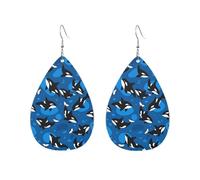 Teardrop Leather Earring Sea Killer Whale Teardrop Dangle Earrings Stylish And Beautiful Tear Drop Earring Ornament For Birthday Anniversary 2 Pairs