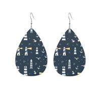 Teardrop Leather Earring Sea Lighthouse Seagull Hookearrings Women Drop Leather Earrings Ornament For Anniversary Party 2 Pairs