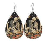 Teardrop Leather Earring Skeleton Kiss Mushrooms Plants Psychedelic Night Skye Hookearrings Lightweight Drop Leather Earrings Women For Anniversary Party 2 Pairs