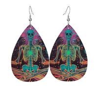 Teardrop Leather Earring Skeleton Meditation Cosmic Yoga Lotus Neon Abstract Drop Leather Earrings Fashion Teardrop Dangle Earrings Stylish And Beautiful For Women Girls Birthday 2 Pairs