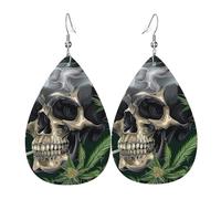 Teardrop Leather Earring Skull Cannabis Leafs Psychedelic Marijuana Hippies Weed Teardrop Dangle Earrings Ornament Drop Leather Earrings Stylish And Beautiful For Women Girls Daily Wear 2 Pairs