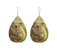 Teardrop Leather Earring Sleeping Koala Holding Branch Drop Leather Earrings Stylish And Beautiful Hookearrings Trendy For Party Anniversary Birthday