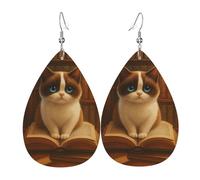 Teardrop Leather Earring Snowshoe Cat Reading Hookearrings Lightweight Teardrop Dangle Earrings Fashion For Daily Wear Women Girls Anniversary