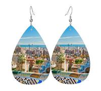 Teardrop Leather Earring Spain Water City Printed Ornament Lightweight Drop Leather Earrings For Daily Wear Party For Women Girls