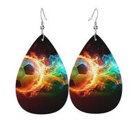 Teardrop Leather Earring Sports Soccer Ball Colorful Fire And Ice Abstract Drop Leather Earrings Ornament Hookearrings Women For Anniversary Party 2 Pairs