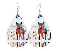 Teardrop Leather Earring Strange Cat Pattern Teardrop Dangle Earrings Lightweight Tear Drop Earring Ornament For Birthday For Women Girls Wife Birthday