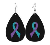 Teardrop Leather Earring Suicide Prevention Awareness Ribbon Drop Leather Earrings Lightweight Teardrop Dangle Earrings Fashion For Party Daily Wear 2 Pairs