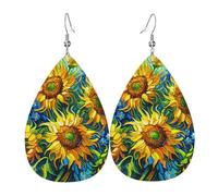 Teardrop Leather Earring Sunflowers Vincent Paintings Ornament Hookearrings Stylish And Beautiful Teardrop Dangle Earrings For For Birthday Wife Birthday Party